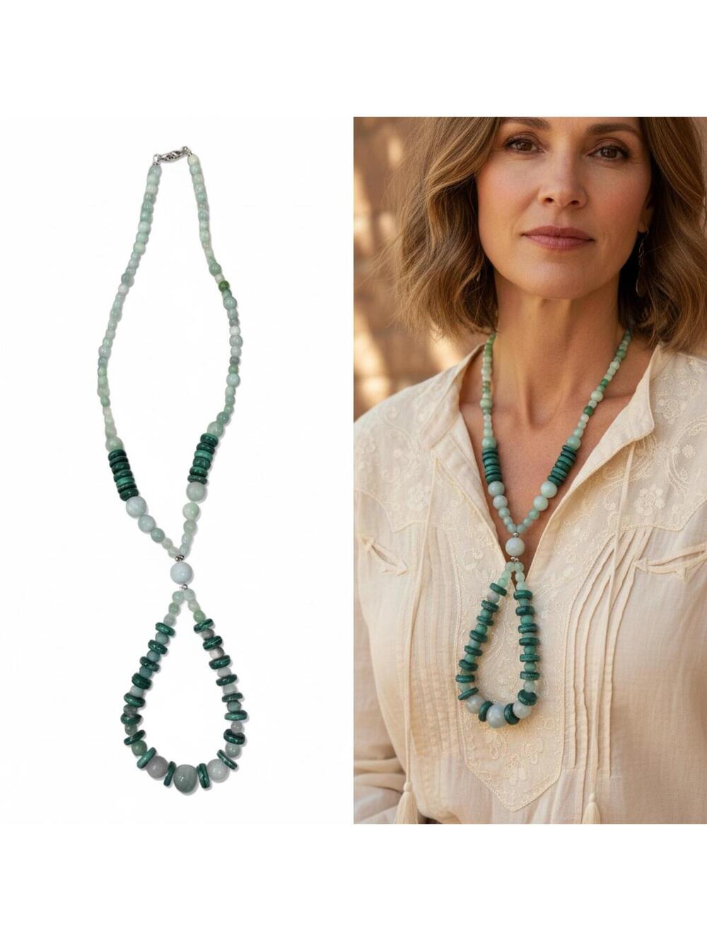 Rare Grade-A Jadeite & Malachite 20" - 22" Jacla Statement Necklace MSRP $1000